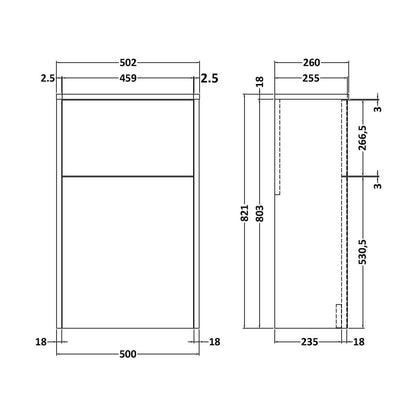 [BFPW2941] Floor Standing WC Toilet Unit (Pan & Cistern Not Included), 500mm - Midnight Blue - Technical Drawing
