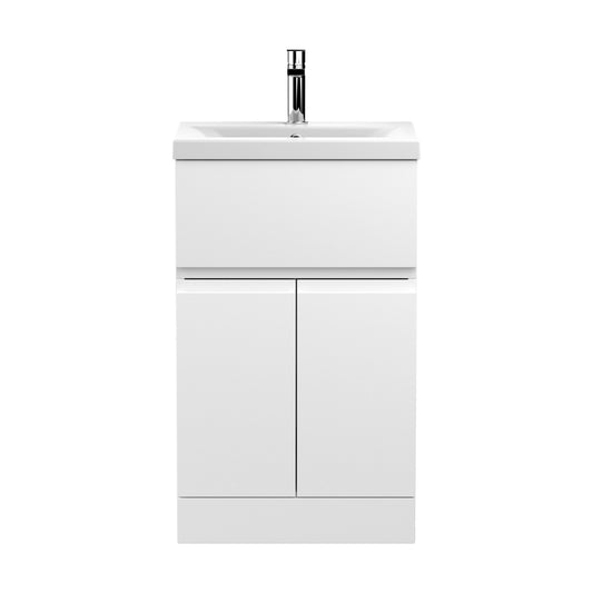 [BFRA101A] Mavesyn Contemporary 2 Door 1 Drawer Floor Standing Vanity Unit with Mid-Edge Basin, Satin White, 500mm - Cutout