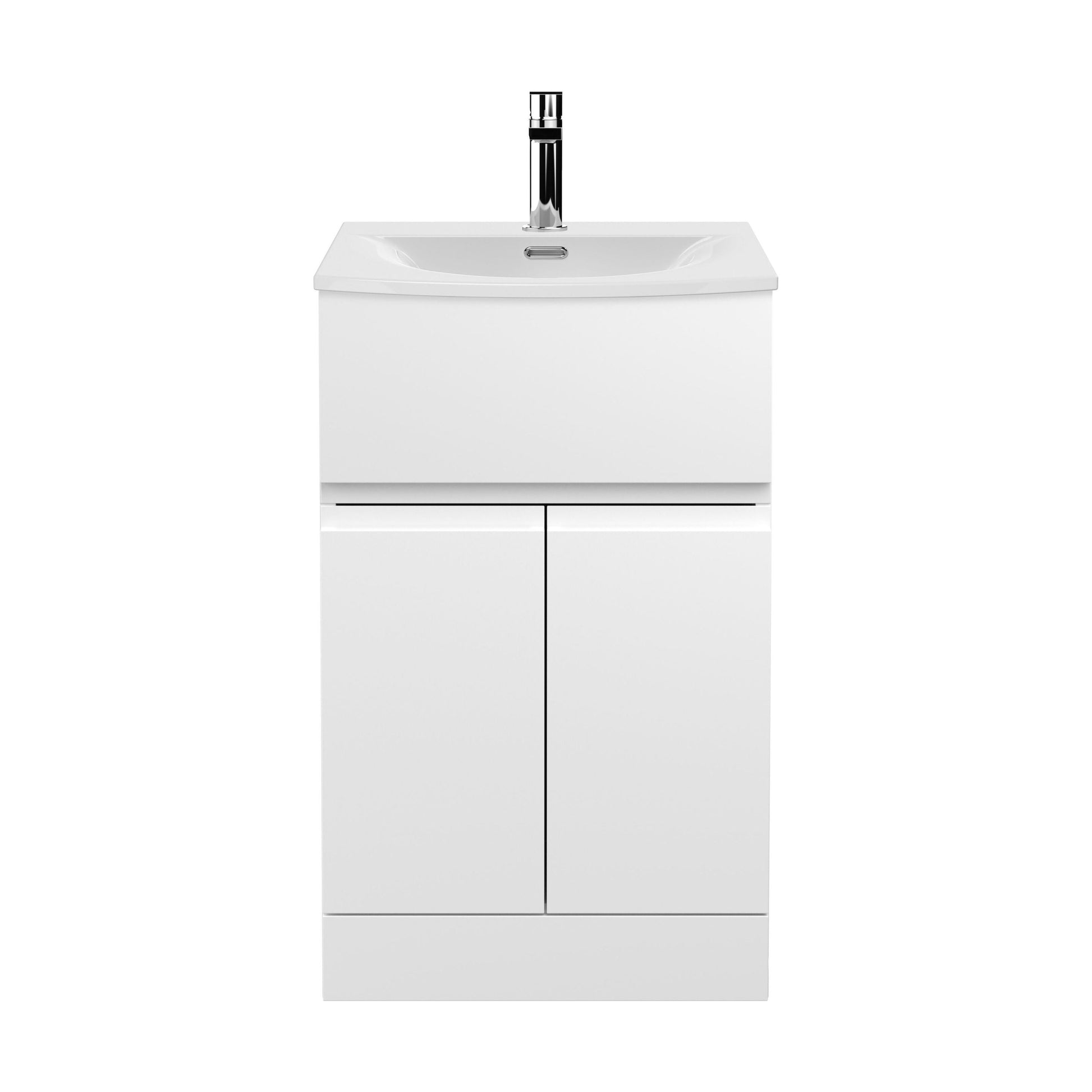 [BFRA101G] Mavesyn Contemporary 2 Door 1 Drawer Floor Standing Vanity Unit with Curved Basin, Satin White, 500mm - Cutout