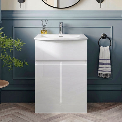 [BFRA101G] Mavesyn Contemporary 2 Door 1 Drawer Floor Standing Vanity Unit with Curved Basin - Choice of Size and Colour - Silo