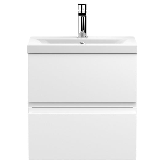 [BFRA102A] Mavesyn Contemporary 2 Drawer Wall Hung Vanity Unit with Mid-Edge Basin, Satin White, 500mm - Cutout