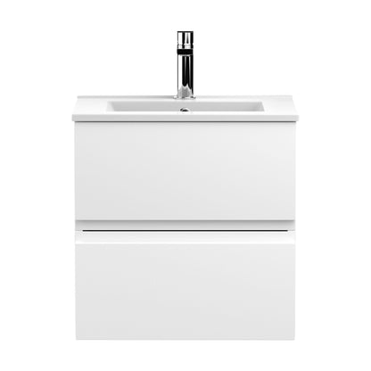 [BFRA102B] Mavesyn Contemporary 2 Drawer Wall Hung Vanity Unit with Minimalist Basin, Satin White, 500mm - Cutout