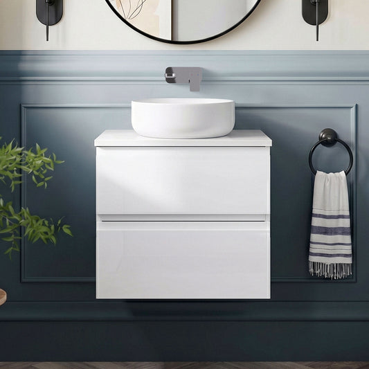 [BFRA102W] Mavesyn Contemporary 2 Drawer Wall Hung Vanity Unit with Worktop - Choice of Size and Colour - Silo