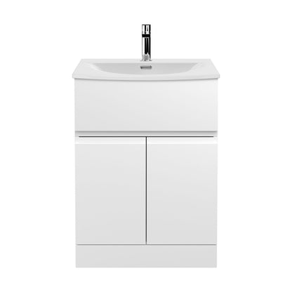 [BFRA103G] Mavesyn Contemporary 2 Door 1 Drawer Floor Standing Vanity Unit with Curved Basin, Satin White, 600mm - Cutout