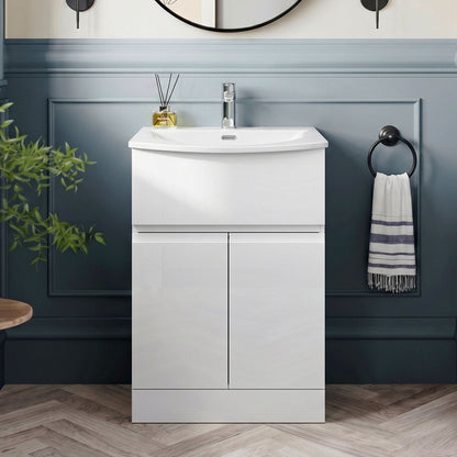 [BFRA103G] Mavesyn Contemporary 2 Door 1 Drawer Floor Standing Vanity Unit with Curved Basin - Choice of Size and Colour - Silo
