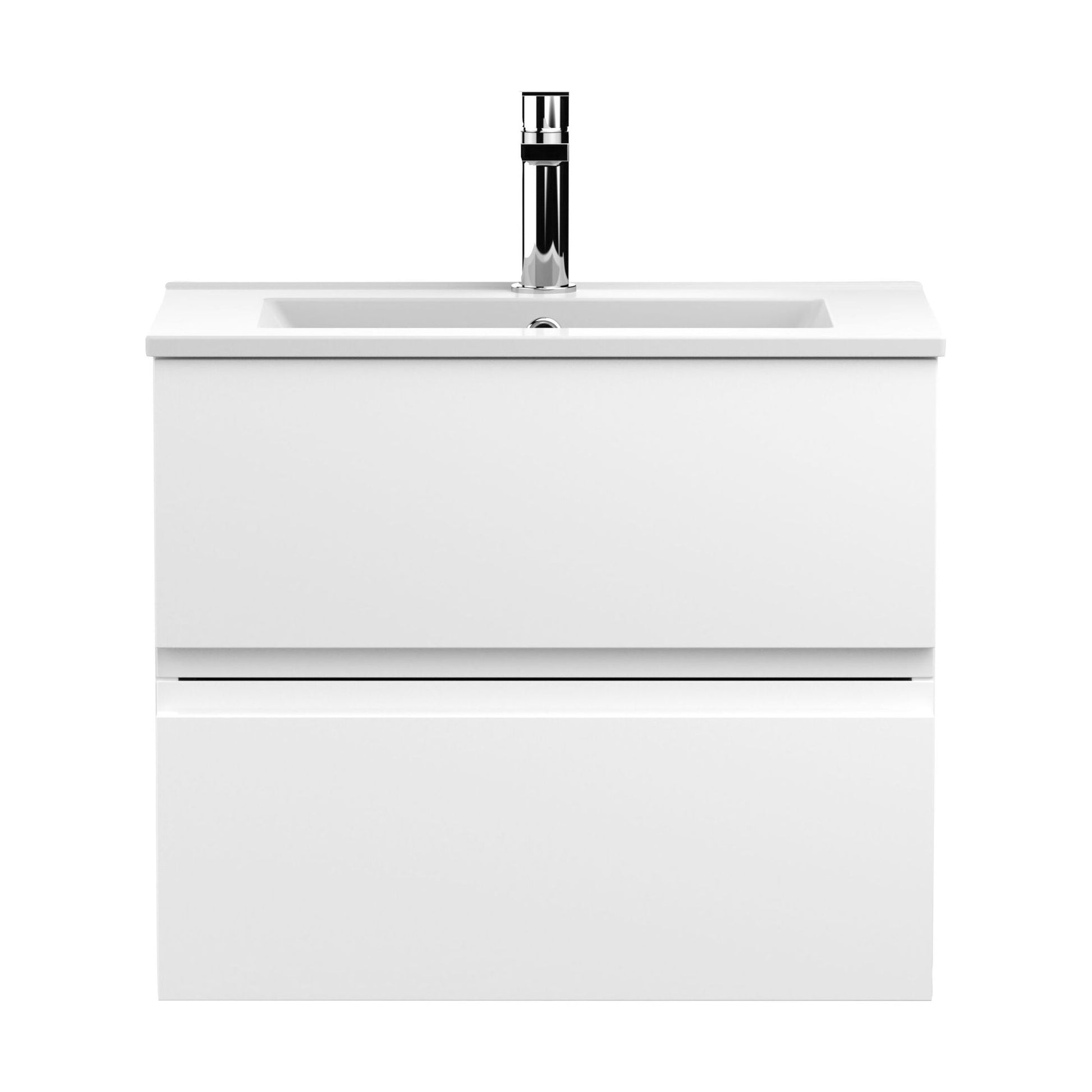 [BFRA104B] Mavesyn Contemporary 2 Drawer Wall Hung Vanity Unit with Minimalist Basin, Satin White, 600mm - Cutout