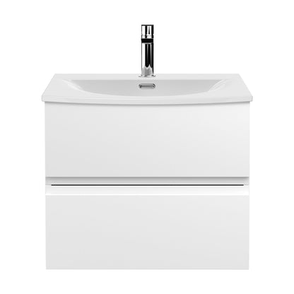 [BFRA104G] Mavesyn Contemporary 2 Drawer Wall Hung Vanity Unit with Curved Basin, Satin White, 600mm - Cutout