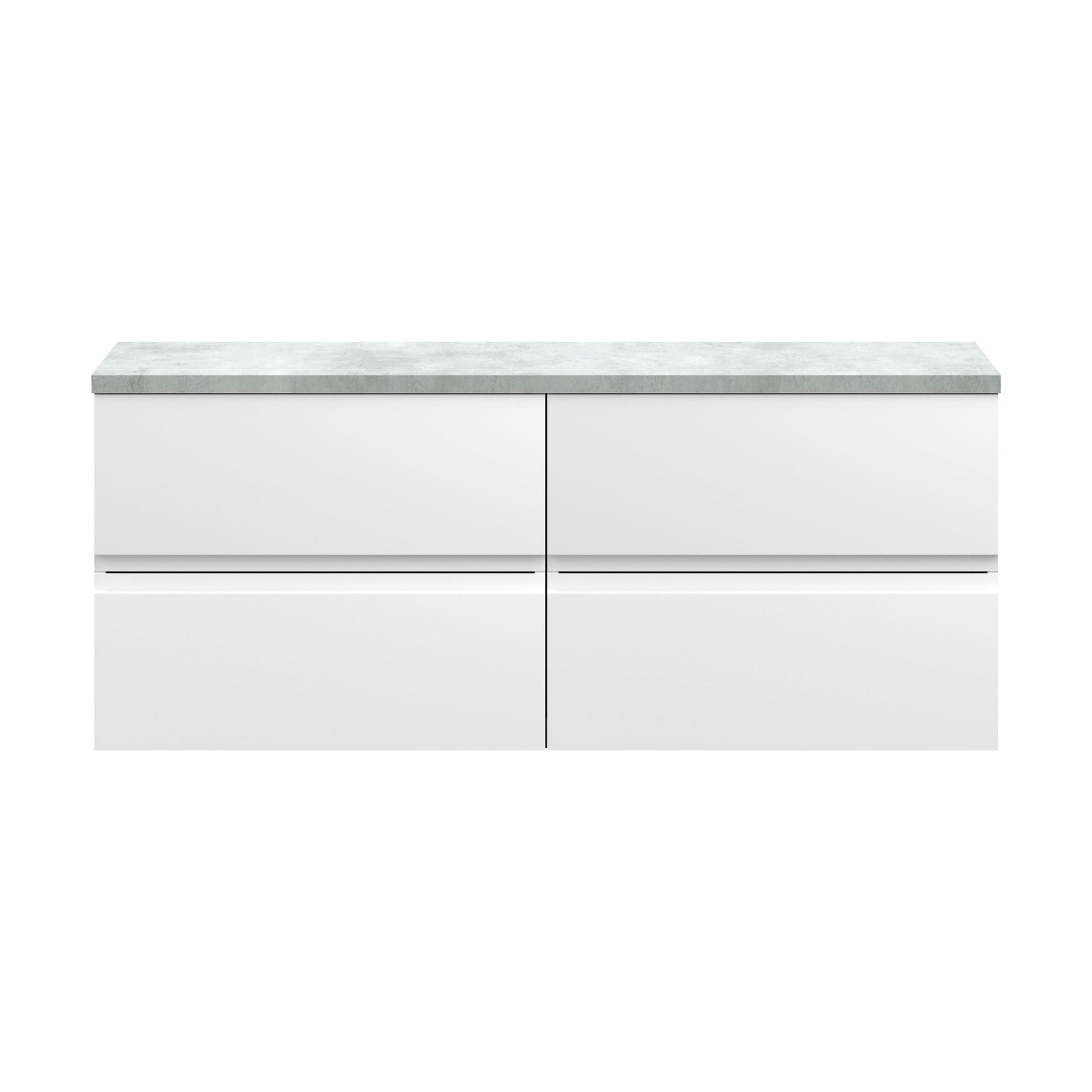 [BFRA104LBG2] Mavesyn Contemporary 4 Drawer Wall Hung Vanity Unit with Laminate Worktop, Satin White, 1200mm - Cutout