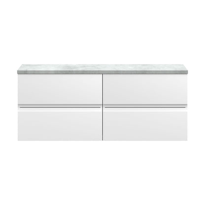 [BFRA104LBG2] Mavesyn Contemporary 4 Drawer Wall Hung Vanity Unit with Laminate Worktop, Satin White, 1200mm - Cutout