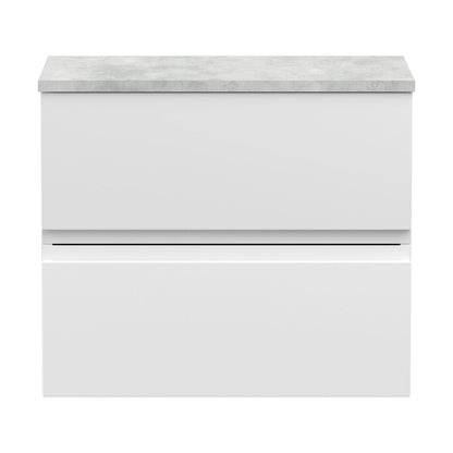 [BFRA104LBG] Mavesyn Contemporary 2 Drawer Wall Hung Vanity Unit with Laminate Worktop, Satin White, 600mm - Cutout