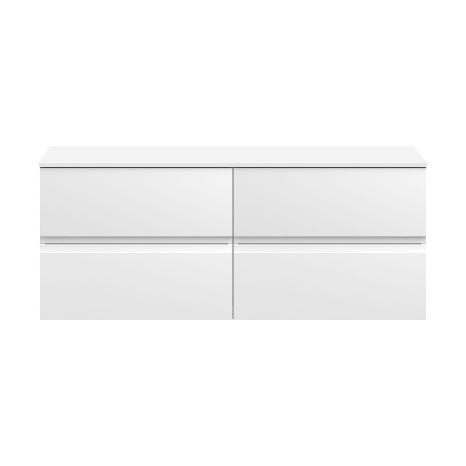 [BFRA104W2] Mavesyn Contemporary 4 Drawer Wall Hung Vanity Unit with Worktop, Satin White, 1200mm - Cutout