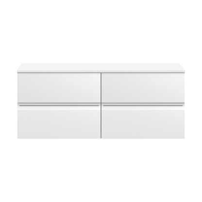 [BFRA104W2] Mavesyn Contemporary 4 Drawer Wall Hung Vanity Unit with Worktop, Satin White, 1200mm - Cutout