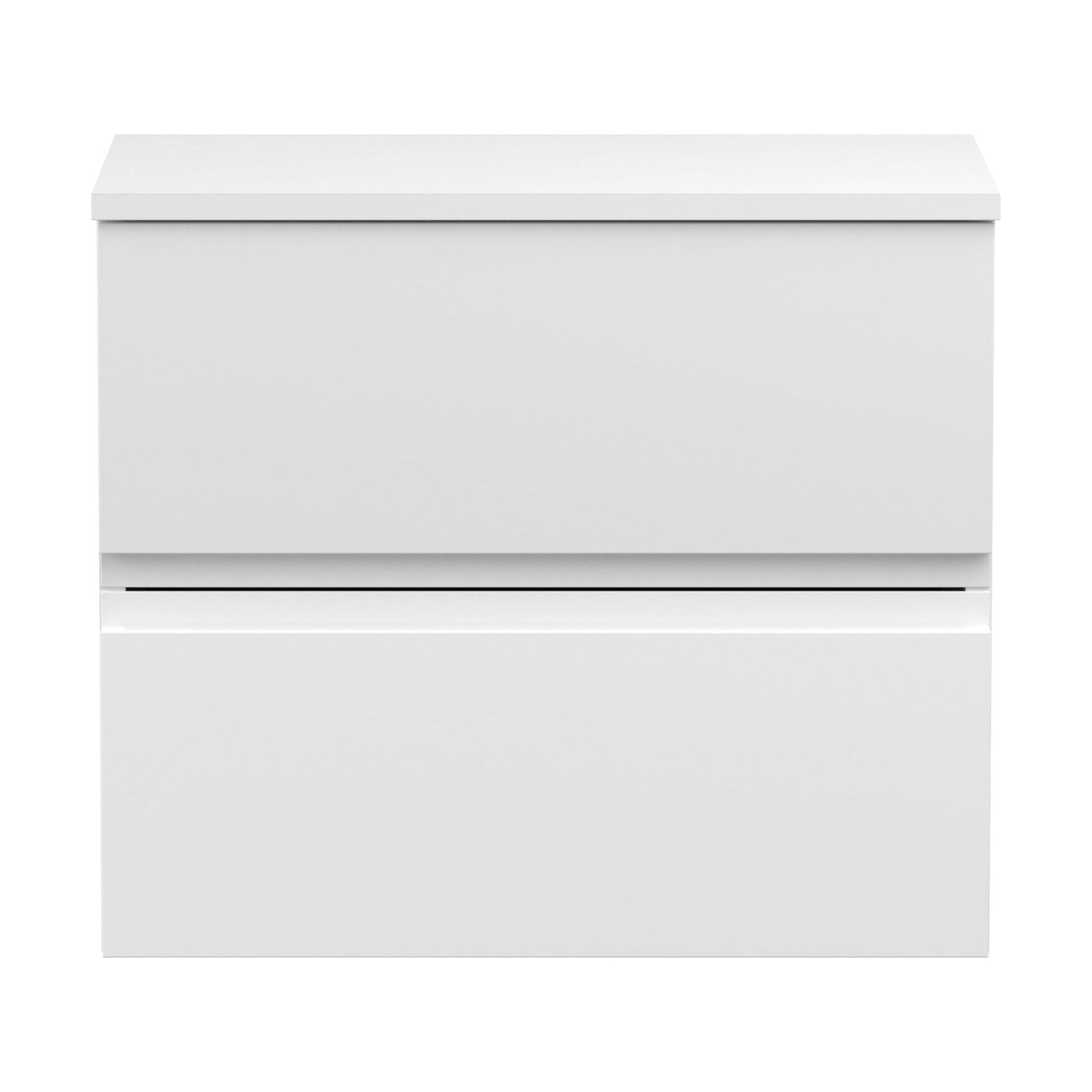 [BFRA104W] Mavesyn Contemporary 2 Drawer Wall Hung Vanity Unit with Worktop, Satin White, 600mm - Cutout