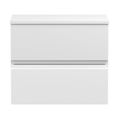 [BFRA104W] Mavesyn Contemporary 2 Drawer Wall Hung Vanity Unit with Worktop, Satin White, 600mm - Cutout