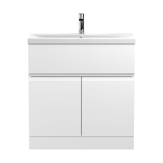 [BFRA105A] Mavesyn Contemporary 2 Door 1 Drawer Floor Standing Vanity Unit with Mid-Edge Basin, Satin White, 800mm - Cutout