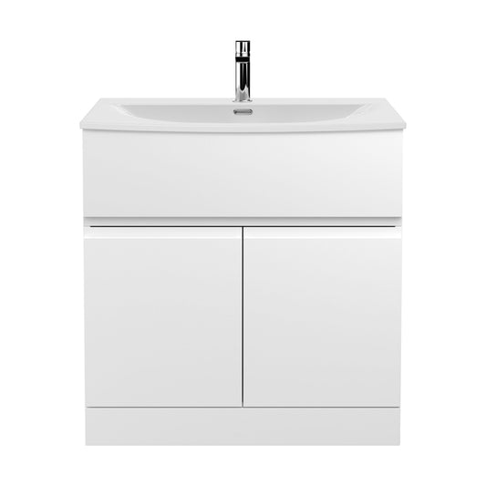 [BFRA105G] Mavesyn Contemporary 2 Door 1 Drawer Floor Standing Vanity Unit with Curved Basin, Satin White, 800mm - Cutout