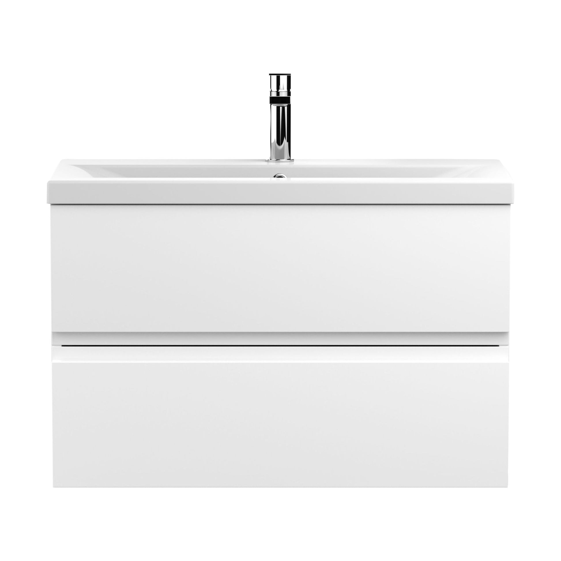 [BFRA106A] Mavesyn Contemporary 2 Drawer Wall Hung Vanity Unit with Mid-Edge Basin, Satin White, 800mm - Cutout