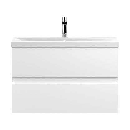 [BFRA106A] Mavesyn Contemporary 2 Drawer Wall Hung Vanity Unit with Mid-Edge Basin, Satin White, 800mm - Cutout