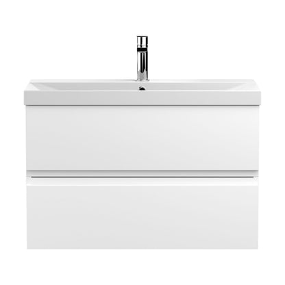 [BFRA106D] Mavesyn Contemporary 2 Drawer Wall Hung Vanity Unit with Thin Edge Basin, Satin White, 800mm - Cutout