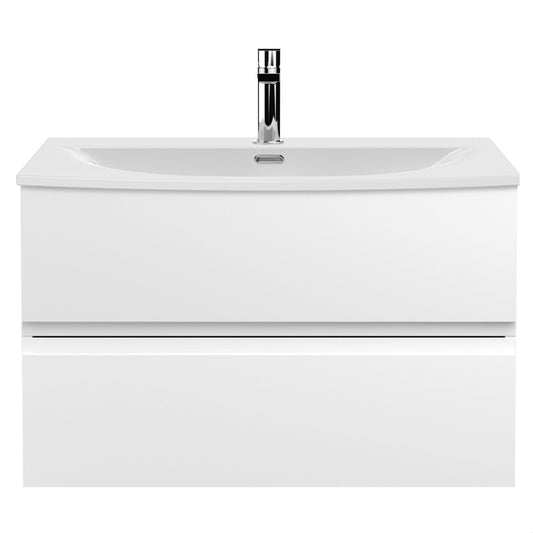 [BFRA106G] Mavesyn Contemporary 2 Drawer Wall Hung Vanity Unit with Curved Basin, Satin White, 800mm - Cutout