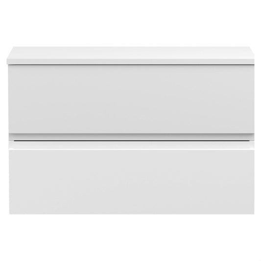 [BFRA106W] Mavesyn Contemporary 2 Drawer Wall Hung Vanity Unit with Worktop, Satin White, 800mm - Cutout