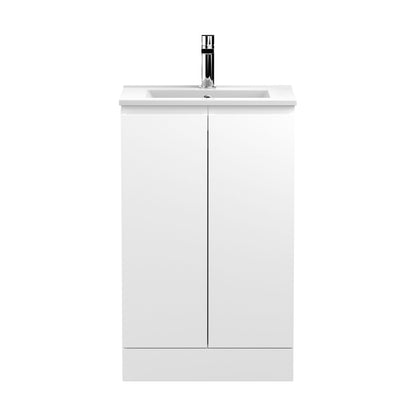 [BFRA107B] Mavesyn Contemporary 2 Door Floor Standing Vanity Unit with Minimalist Basin, Satin White, 500mm - Cutout