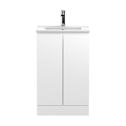 [BFRA107B] Mavesyn Contemporary 2 Door Floor Standing Vanity Unit with Minimalist Basin, Satin White, 500mm - Cutout