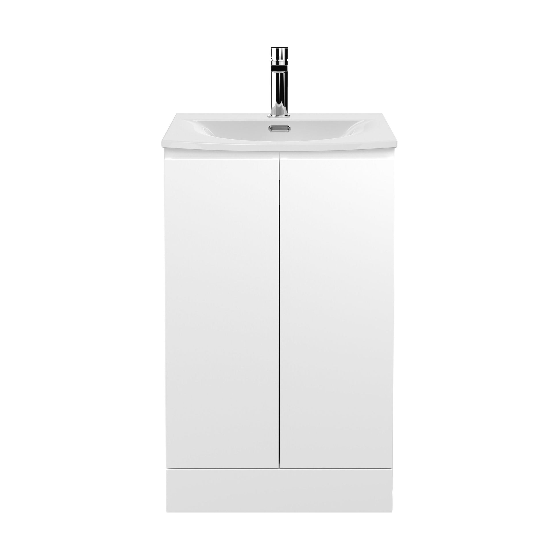 [BFRA107G] Mavesyn Contemporary 2 Door Floor Standing Vanity Unit with Curved Basin, Satin White, 500mm - Cutout