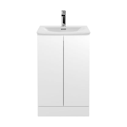 [BFRA107G] Mavesyn Contemporary 2 Door Floor Standing Vanity Unit with Curved Basin, Satin White, 500mm - Cutout
