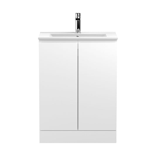 [BFRA108B] Mavesyn Contemporary 2 Door Floor Standing Vanity Unit with Minimalist Basin, Satin White, 600mm - Cutout