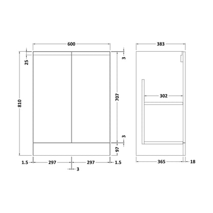 [BFRA125] 600 F/S 2-Door Unit - Technical Drawing