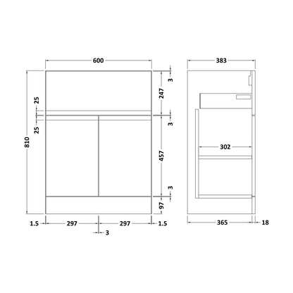 [BFRA126] 600 F/S 2-Door/Drawer Unit - Technical Drawing