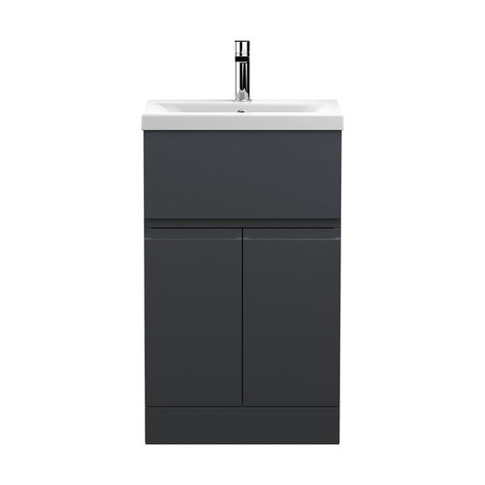 [BFRA1401A] Mavesyn Contemporary 2 Door 1 Drawer Floor Standing Vanity Unit with Mid-Edge Basin, Dark Grey, 500mm - Cutout