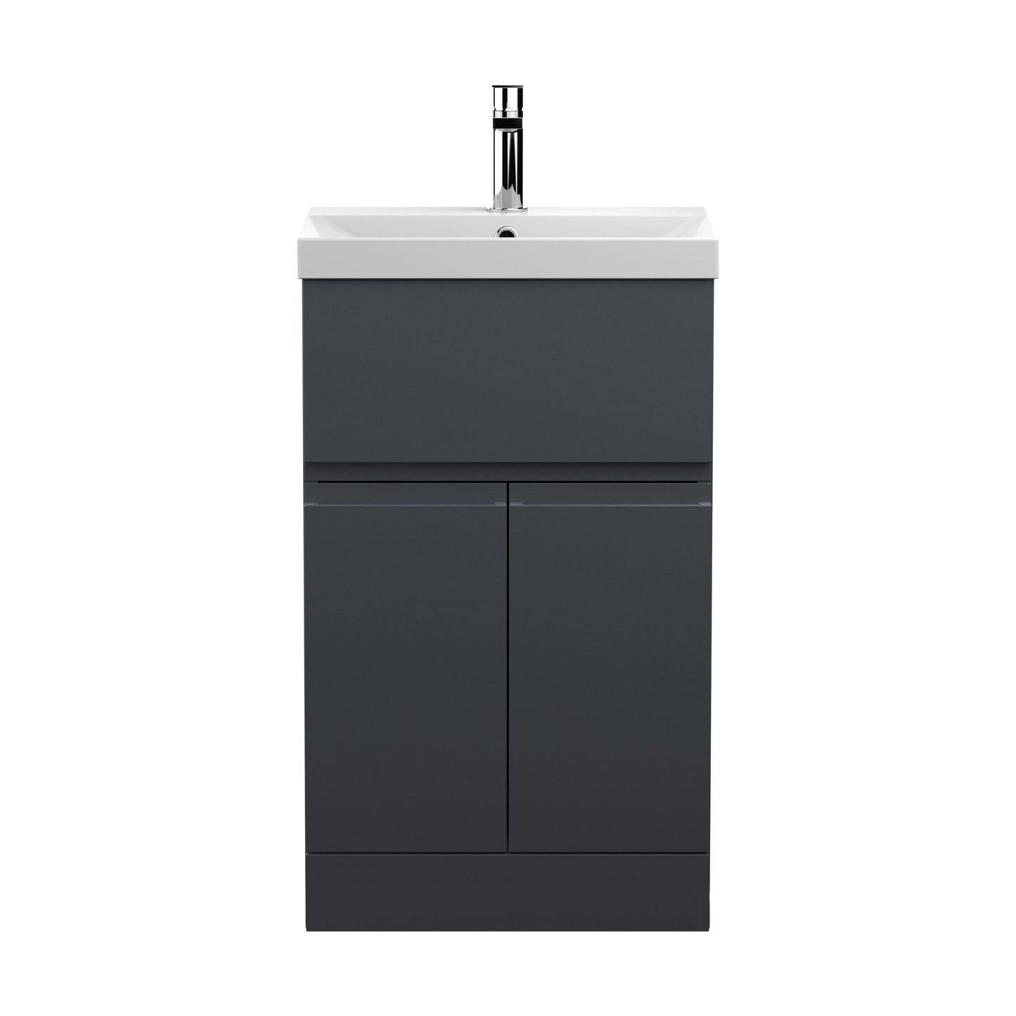 [BFRA1401D] Mavesyn Contemporary 2 Door 1 Drawer Floor Standing Vanity Unit with Thin Edge Basin, Dark Grey, 500mm - Cutout
