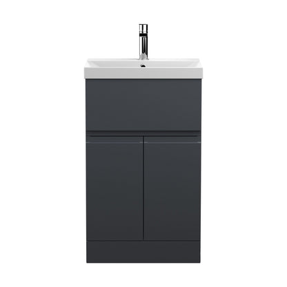 [BFRA1401D] Mavesyn Contemporary 2 Door 1 Drawer Floor Standing Vanity Unit with Thin Edge Basin, Dark Grey, 500mm - Cutout