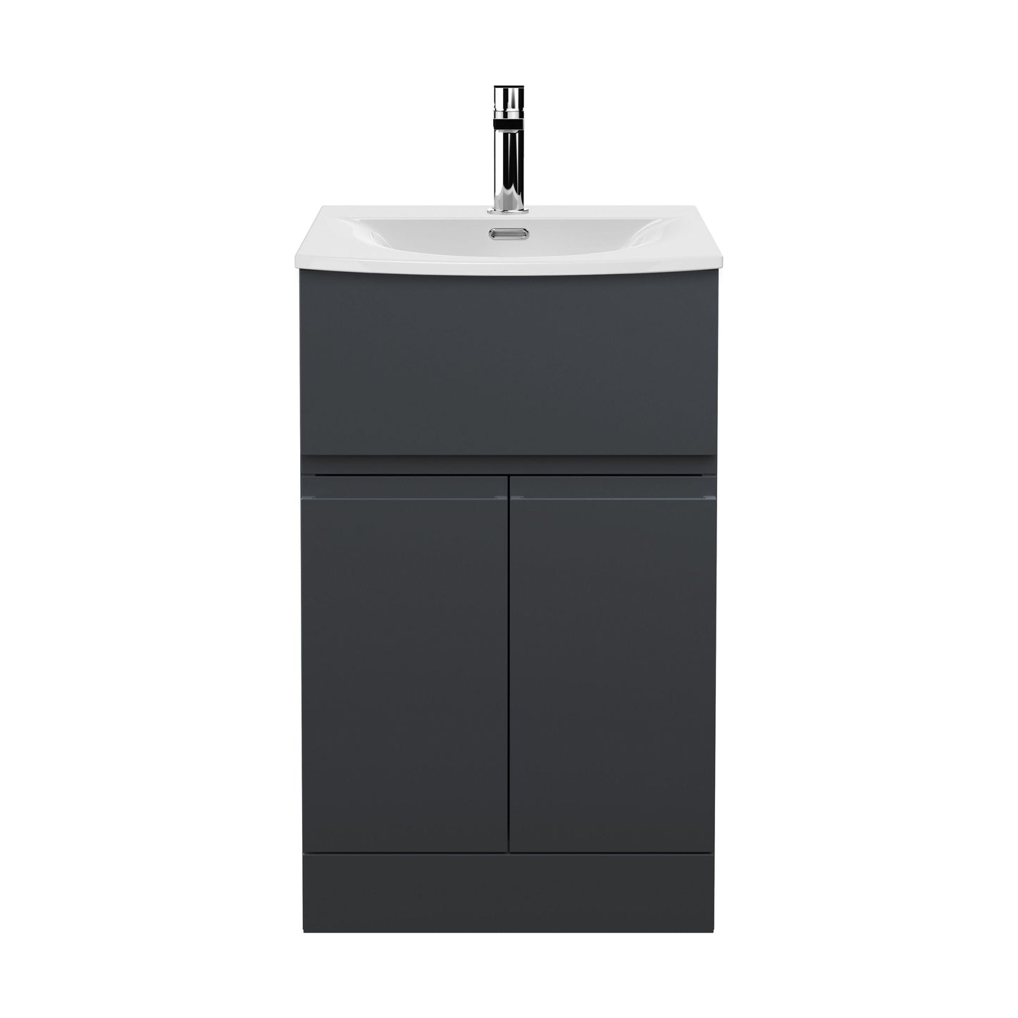 [BFRA1401G] Mavesyn Contemporary 2 Door 1 Drawer Floor Standing Vanity Unit with Curved Basin, Dark Grey, 500mm - Cutout