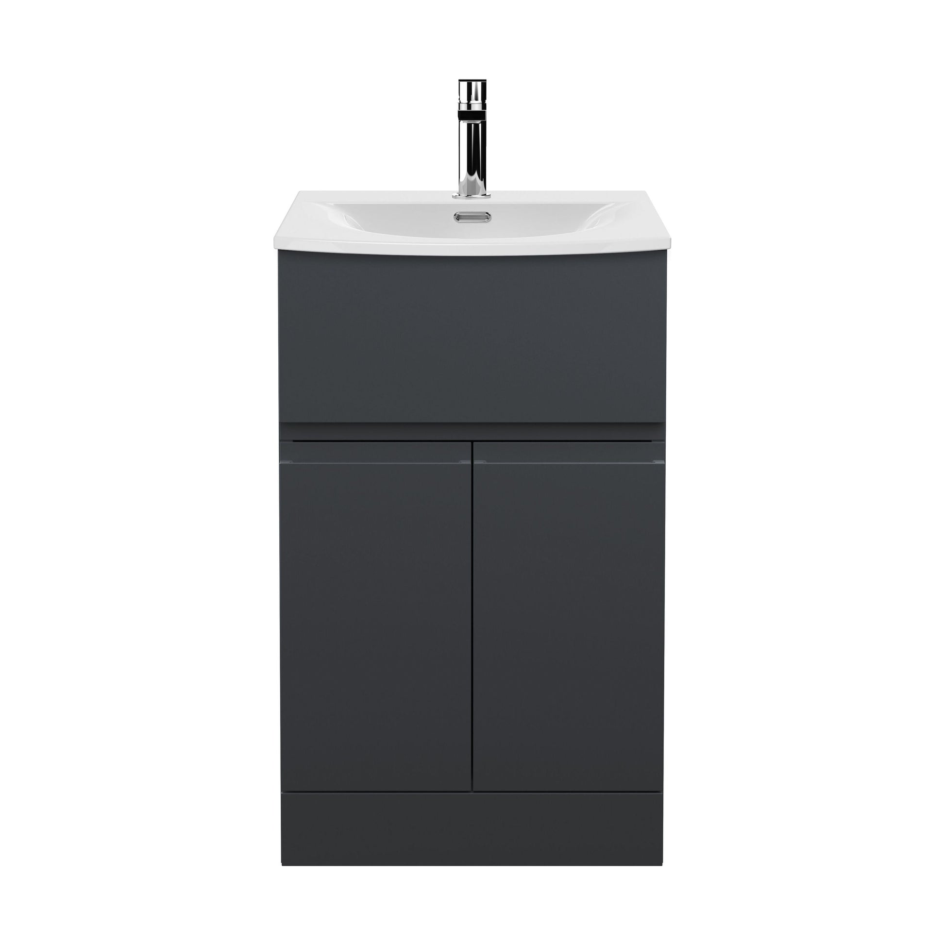 [BFRA1401G] Mavesyn Contemporary 2 Door 1 Drawer Floor Standing Vanity Unit with Curved Basin, Dark Grey, 500mm - Cutout