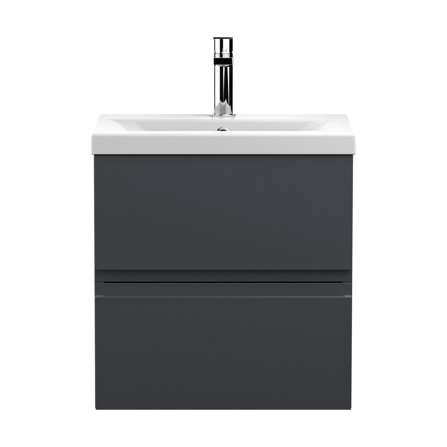 [BFRA1402A] Mavesyn Contemporary 2 Drawer Wall Hung Vanity Unit with Mid-Edge Basin, Dark Grey, 500mm - Cutout