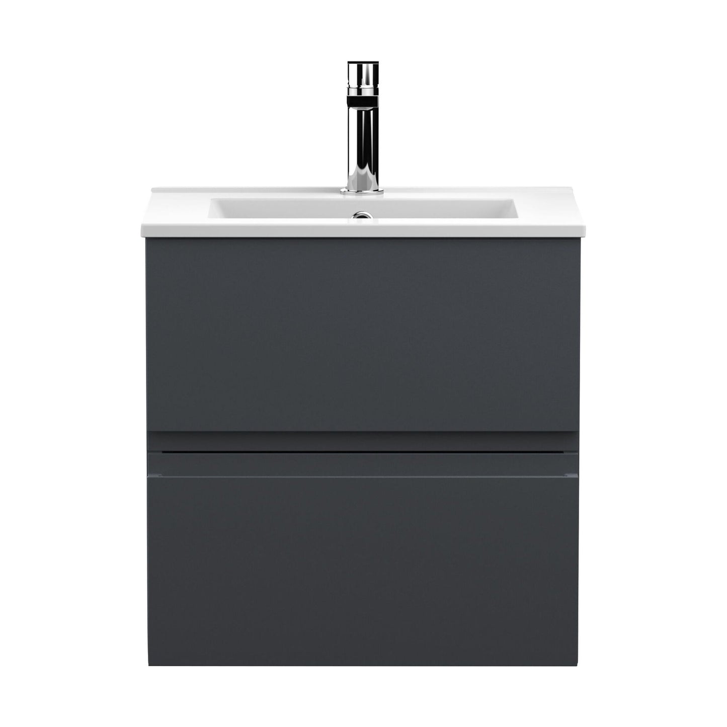 [BFRA1402B] Mavesyn Contemporary 2 Drawer Wall Hung Vanity Unit with Minimalist Basin, Dark Grey, 500mm - Cutout