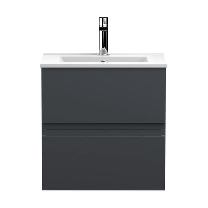 [BFRA1402B] Mavesyn Contemporary 2 Drawer Wall Hung Vanity Unit with Minimalist Basin, Dark Grey, 500mm - Cutout