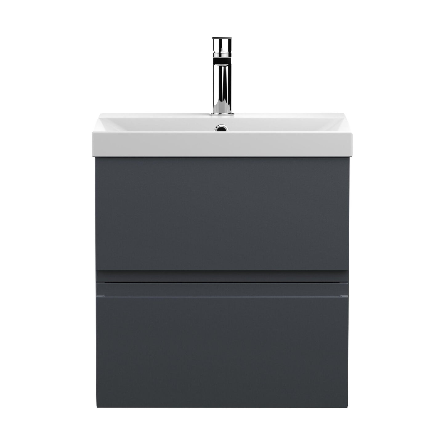 [BFRA1402D] Mavesyn Contemporary 2 Drawer Wall Hung Vanity Unit with Thin Edge Basin, Dark Grey, 500mm - Cutout
