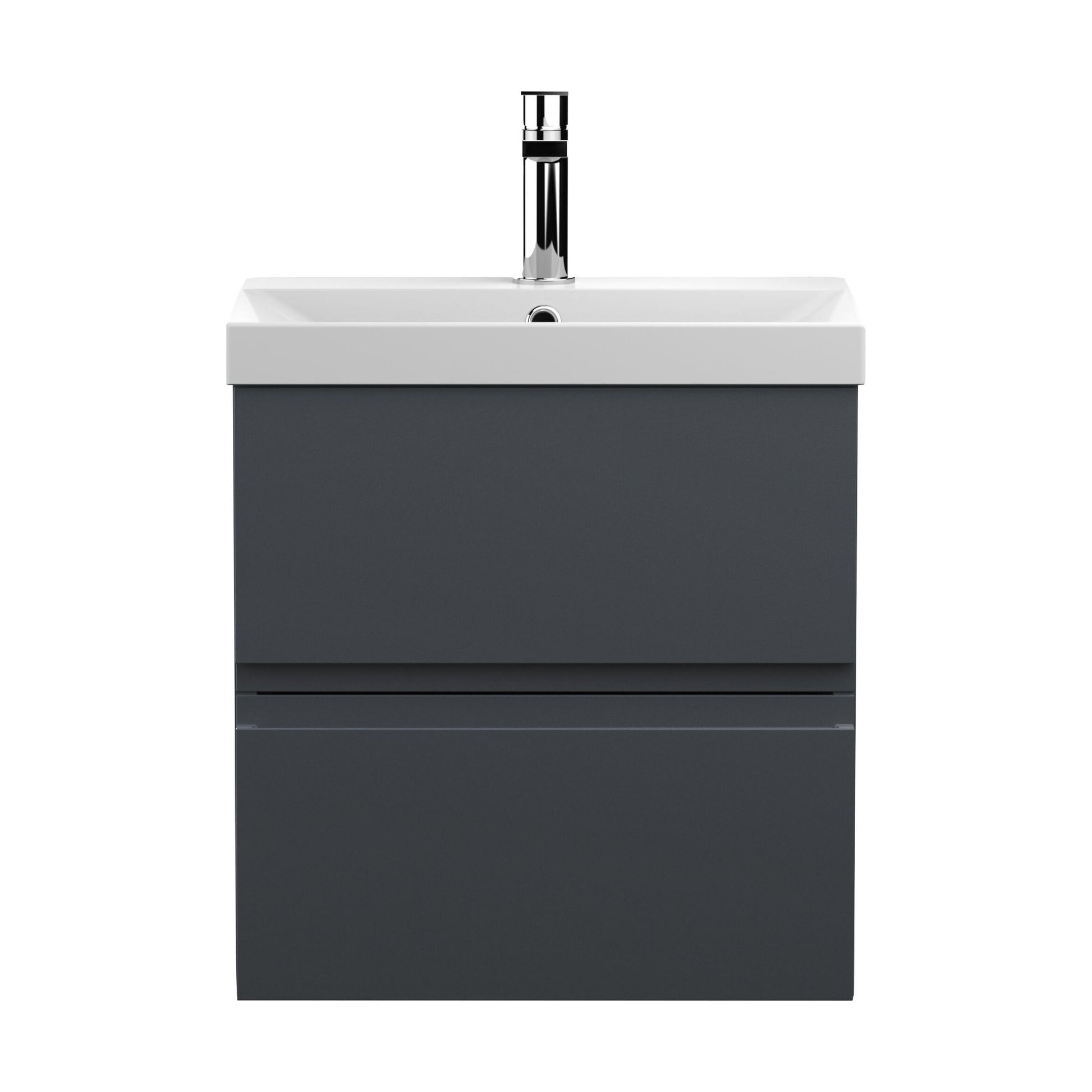 [BFRA1402D] Mavesyn Contemporary 2 Drawer Wall Hung Vanity Unit with Thin Edge Basin, Dark Grey, 500mm - Cutout