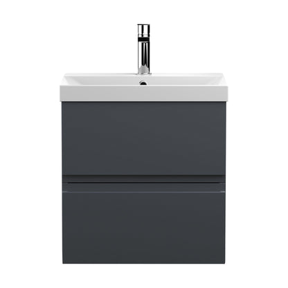 [BFRA1402D] Mavesyn Contemporary 2 Drawer Wall Hung Vanity Unit with Thin Edge Basin, Dark Grey, 500mm - Cutout