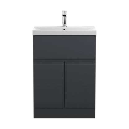 [BFRA1403D] Mavesyn Contemporary 2 Door 1 Drawer Floor Standing Vanity Unit with Thin Edge Basin, Dark Grey, 600mm - Cutout