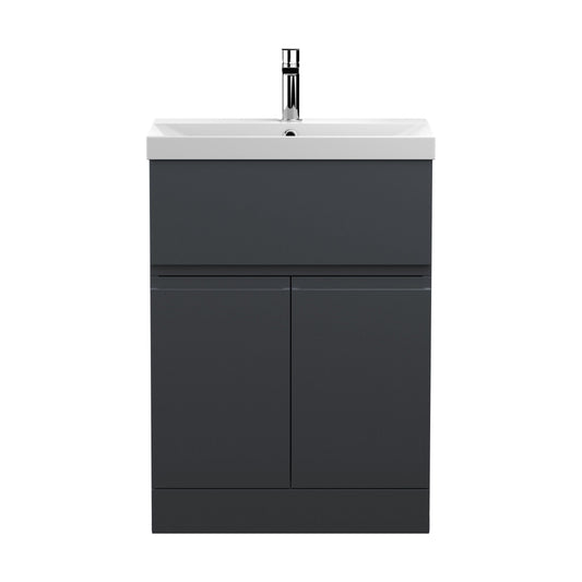 [BFRA1403D] Mavesyn Contemporary 2 Door 1 Drawer Floor Standing Vanity Unit with Thin Edge Basin, Dark Grey, 600mm - Cutout