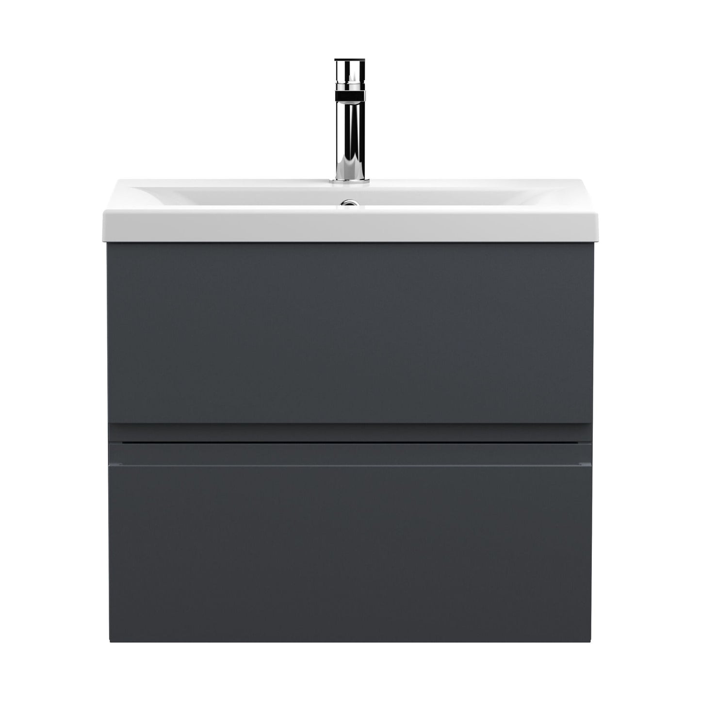 [BFRA1404A] Mavesyn Contemporary 2 Drawer Wall Hung Vanity Unit with Mid-Edge Basin, Dark Grey, 600mm - Cutout