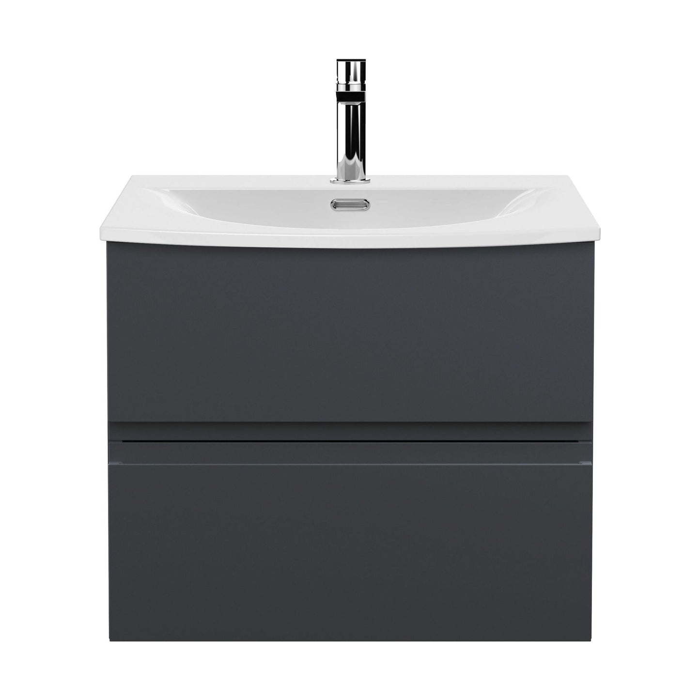 [BFRA1404G] Mavesyn Contemporary 2 Drawer Wall Hung Vanity Unit with Curved Basin, Dark Grey, 600mm - Cutout