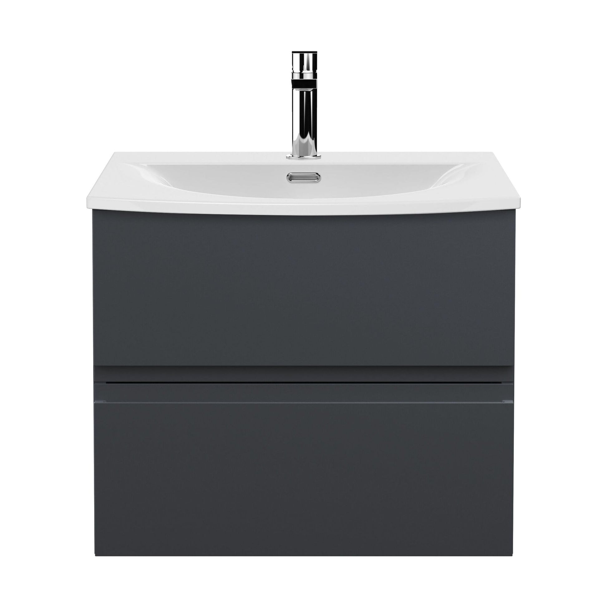 [BFRA1404G] Mavesyn Contemporary 2 Drawer Wall Hung Vanity Unit with Curved Basin, Dark Grey, 600mm - Cutout