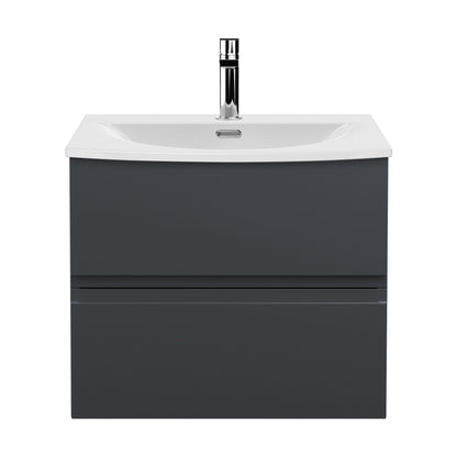 [BFRA1404G] Mavesyn Contemporary 2 Drawer Wall Hung Vanity Unit with Curved Basin, Dark Grey, 600mm - Cutout