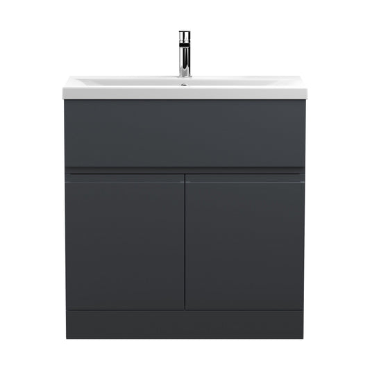 [BFRA1405A] Mavesyn Contemporary 2 Door 1 Drawer Floor Standing Vanity Unit with Mid-Edge Basin, Dark Grey, 800mm - Cutout